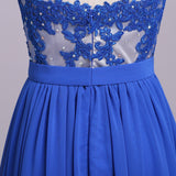 A Line Strapless Blue Lace Appliques Real Picture Long Prom Dresses Evening Dress Gowns