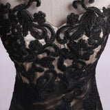 Black Lace Appliques Long Sleeves Mermaid Backless Chic Prom Dresses Evening Dress Gowns