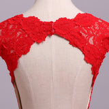 Fashion Open Back Red Lace Mermaid Cap Sleeves Prom Dresses Evening Dress Gowns