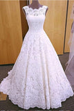 A Line Ivory Lace Open Back Wedding Dresses Bridal Dress Gowns