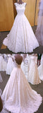 A Line Ivory Lace Open Back Wedding Dresses Bridal Dress Gowns