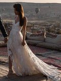 Top Selling Ivory Lace Front Split Open Back Outside Wedding Dress Bridal Dresses