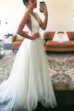 Elegant A Line V Neck Outside Ivory Organza Cheap Wedding Dresses Bridal Dress