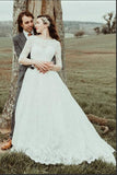 Backless Long Half Sleeves Ivory Lace Princess Outside Wedding Dress Bridal Dresses