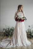 A Line Princess Long Sleeves Lace Chapel Train High Quality Wedding Dress Bridal Dresses