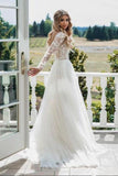 Charming Open Back Long Sleeves Lace Tulle See Through  Wedding Dress Bridal Dresses