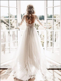 Charming Open Back Long Sleeves Lace Tulle See Through  Wedding Dress Bridal Dresses