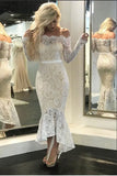 Long Sleeves Off the Shoulder Lace Mermaid High Low Informal Wedding Dress Prom Dresses