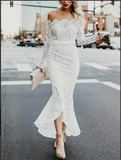 Long Sleeves Off the Shoulder Lace Mermaid High Low Informal Wedding Dress Prom Dresses