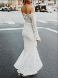 Long Sleeves Off the Shoulder Lace Mermaid High Low Informal Wedding Dress Prom Dresses