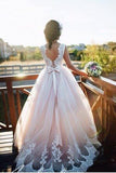 A Line Lace Appliques Backless Chapel Train Wedding Dresses Bridal Dress