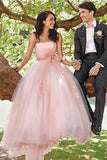 Pink Strapless Neckline A Line Princess Tulle Outside Wedding Dress Bridal Dresses
