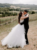 Ivory Lace Tulle Ball Gown Plus Size High Low Outside Wedding Dresses Bridal Dress