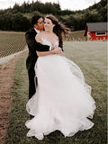 Ivory Lace Tulle Ball Gown Plus Size High Low Outside Wedding Dresses Bridal Dress