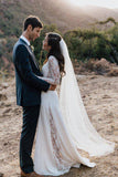 A Line Long Sleeves See Through Ivory Lace Wedding Dresses Bridal Dress