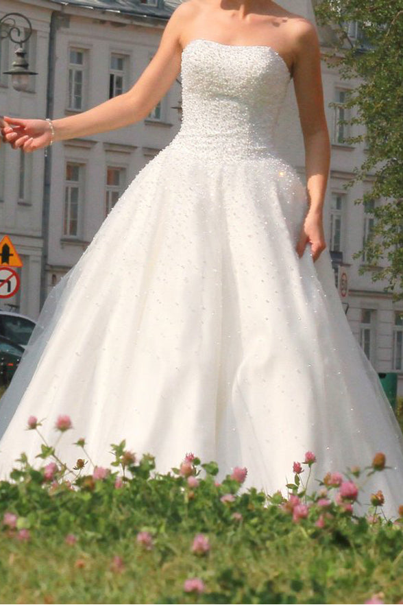Ball Gown Stapless Tulle Pearls High Quality Ivory Wedding Dresses Bridal Dress