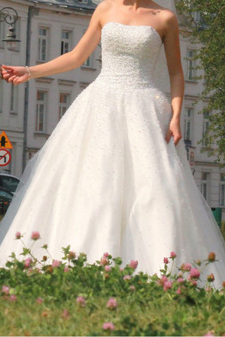 Ball Gown Stapless Tulle Pearls High Quality Ivory Wedding Dresses Bridal Dress