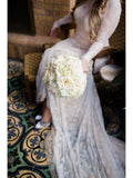 Long Sleeves Ivory Lace Cathedral Train Fashion Wedding Dresses Bridal Dress