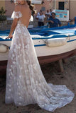 Sexy Open Back Off the Shoulder Lace V Neck See Through Beach Wedding Dresses Bridal Dress
