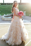 A Line Sweetheart Neckline High Low Tiered Skirt Wedding Dresses Bridal Dress With Sash