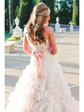 A Line Sweetheart Neckline High Low Tiered Skirt Wedding Dresses Bridal Dress With Sash