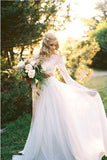 A Line Two Pieces Long Sleeves Ivory Lace Beach Cheap Wedding Dresses Bridal Dress