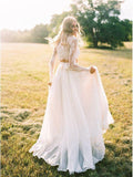 A Line Two Pieces Long Sleeves Ivory Lace Beach Cheap Wedding Dresses Bridal Dress