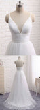 Elegant A Line V Neck Spaghetti Straps Ivory Tulle Beach Wedding Dresses Prom Dress