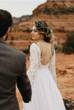 Open Back Long Sleeves Ivory Lace Tulle Outside Wedding Dress Bridal Gown Dresses
