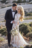 Sexy Long Sleeves Mermaid Ivory Lace High Quality Beach Wedding Dresses Bridal Dress