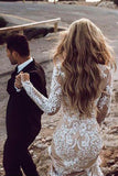 Sexy Long Sleeves Mermaid Ivory Lace High Quality Beach Wedding Dresses Bridal Dress