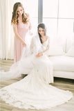 Open Back Long Sleeves Sheath Ivory Lace Chapel Train Wedding Dresses Bridal Dress