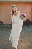 Fashion V Neck Long Sleeves Ivory Lace Mermaid Wedding Dresses Bridal Dress