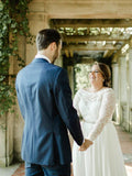Plus Size Long Sleeves Back-V Ivory Lace Chiffon Outside Wedding Dresses Bridal Dress