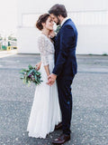 3/4 Sleeves V Neck Ivory Lace Long Wedding Dresses Bridal Dress