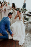 Two Piece Half Sleeves V Neck Lace Ivory Outside Long Wedding Dress Bridal Dresses LD1592