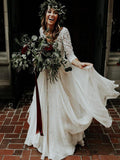 Two Piece Half Sleeves V Neck Lace Ivory Outside Long Wedding Dress Bridal Dresses LD1592