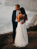 Open Back V Neck Spaghetti Straps Beach Beaded Wedding Dress Bridal Dresses