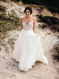 Open Back V Neck Spaghetti Straps Beach Beaded Wedding Dress Bridal Dresses