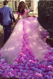 Luxurious Off the Shoulder Ball Gown Hand Flowers Pink Wedding Dresses Prom Quinceanera Dress LD1596