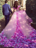 Luxurious Off the Shoulder Ball Gown Hand Flowers Pink Wedding Dresses Prom Quinceanera Dress LD1596