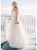 A Line Spaghetti Straps Appliques Ivory Princess Wedding Dresses Bridal Gown Dress