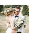 Open Back Half Sleeves A Line Ivory Lace Outside Wedding Dresses Bridal Gown Dress