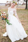 Half Sleeves Off the Shoulder A Line Appliques Satin Wedding Dresses Bridal Dress