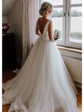 Simple Open Back A Line Ivory Princess Wedding Dresses Bridal Gown Dress With Bow