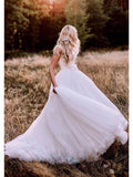 Simple Open Back A Line Ivory Princess Wedding Dresses Bridal Gown Dress With Bow