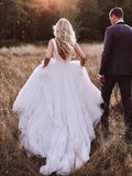 Simple Open Back A Line Ivory Princess Wedding Dresses Bridal Gown Dress With Bow