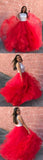 Open Back High Neck High Low Tiered Fluffy Skirt Red Prom Dresses Evening Dress