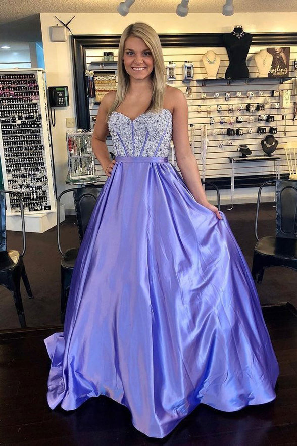Charming Beaded Strapless Long Prom Dresses Evening Graduation Dress For Party