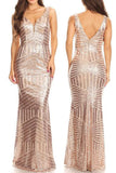 Fashion V Neck Rose Gold Sequin Mermaid Long Prom Dresses Evening Dress Gowns